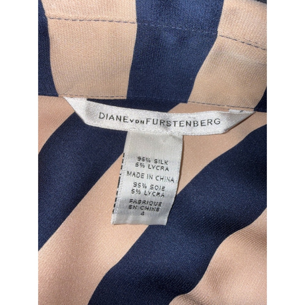 Diane von Furstenberg Helena Silk Wrap Dress Navy Tan Striped D2494306N10 4 - Picture 2 of 8